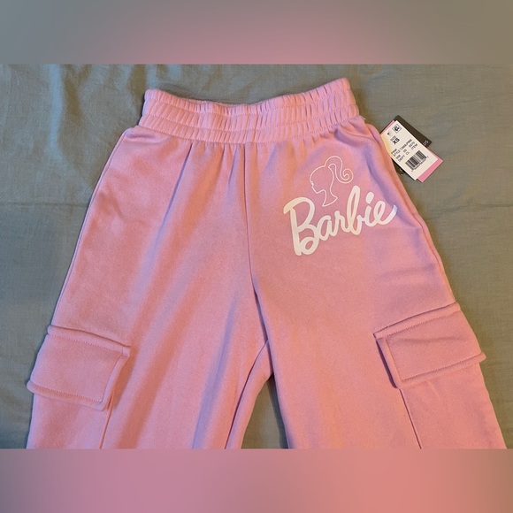 Women’s Barbie Pink Cargo Graphic Logo Relaxed Lounge Pants with Pockets - Picture 7 of 11